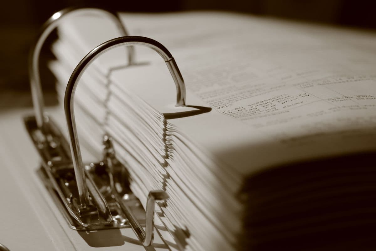 Close-up of a bound report document